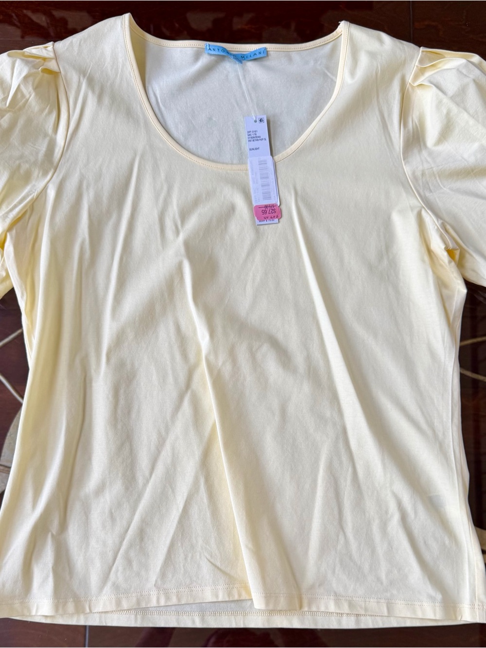 ANTONIO MELANI Pale Yellow Scoop Neck Short Sleeve Top